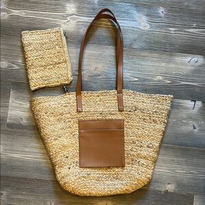 Tan and Brown Tote Bag with Leather Handles